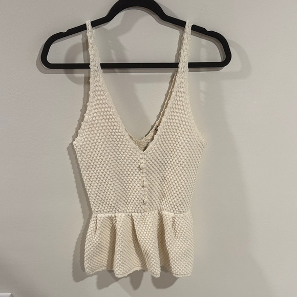 NWT 7 FOR ALL MANKIND boho knit crochet peplum top in gardenia, size S - Picture 2 of 11